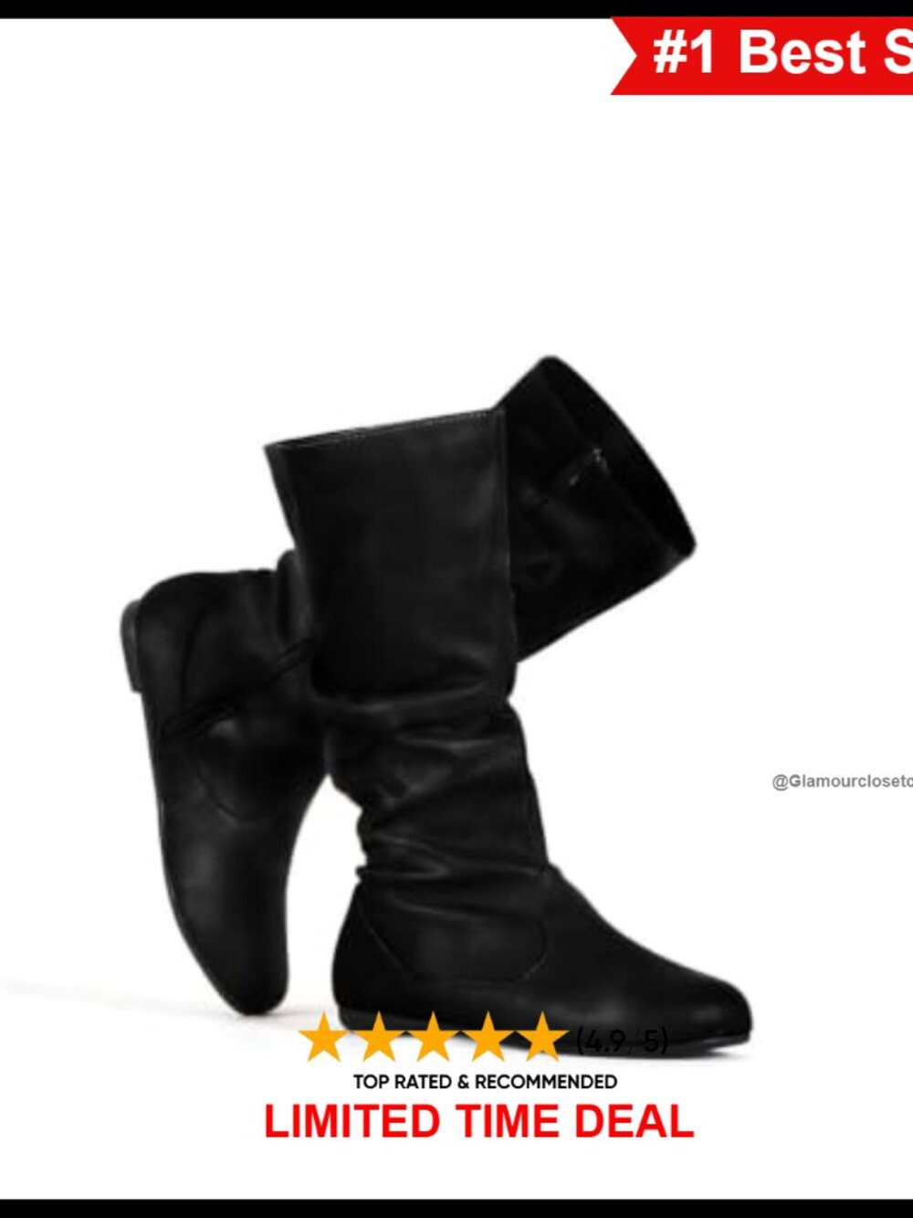 Women's Slouchy Mid Calf Boots Zip Up Flat Faux Leather